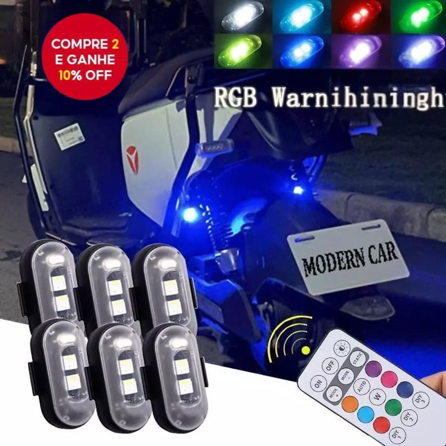 Kit 2/6 Luz LED RGB Estroboscópica com Controle Remoto USB para Moto Drone Carro