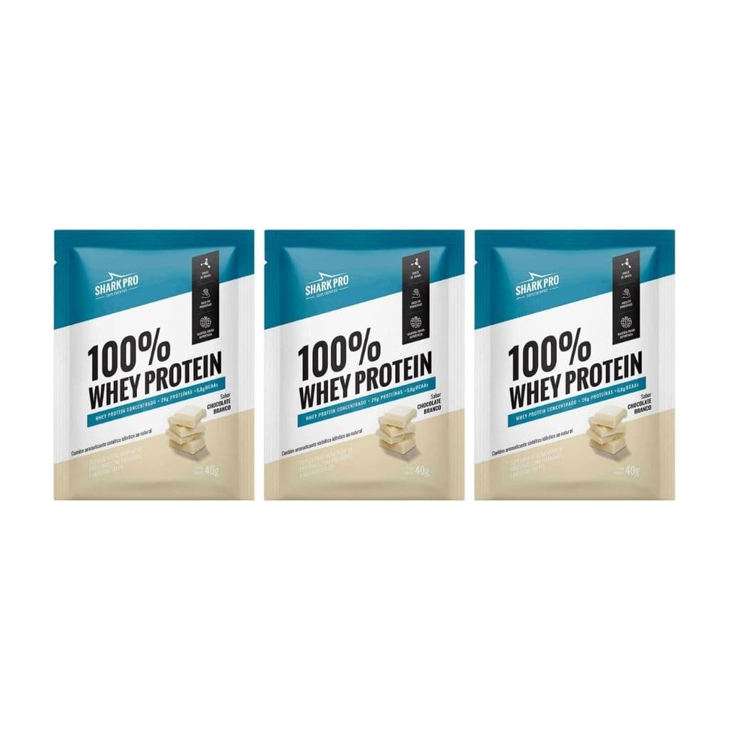 Kit 3 Sache 100% Whey Protein 26g Proteina Chocolate Branco 40G Shark Pro