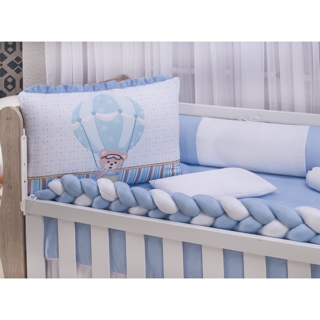 Kit Berço Sublimado 10 Peças Balão com Trança Enxoval Quarto do Bebê Berço