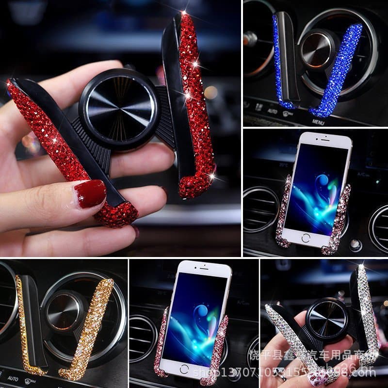 Suporte de celular para carro com diamantes, suporte de navegação para carro, suporte de encaixe para saída de ar, supor