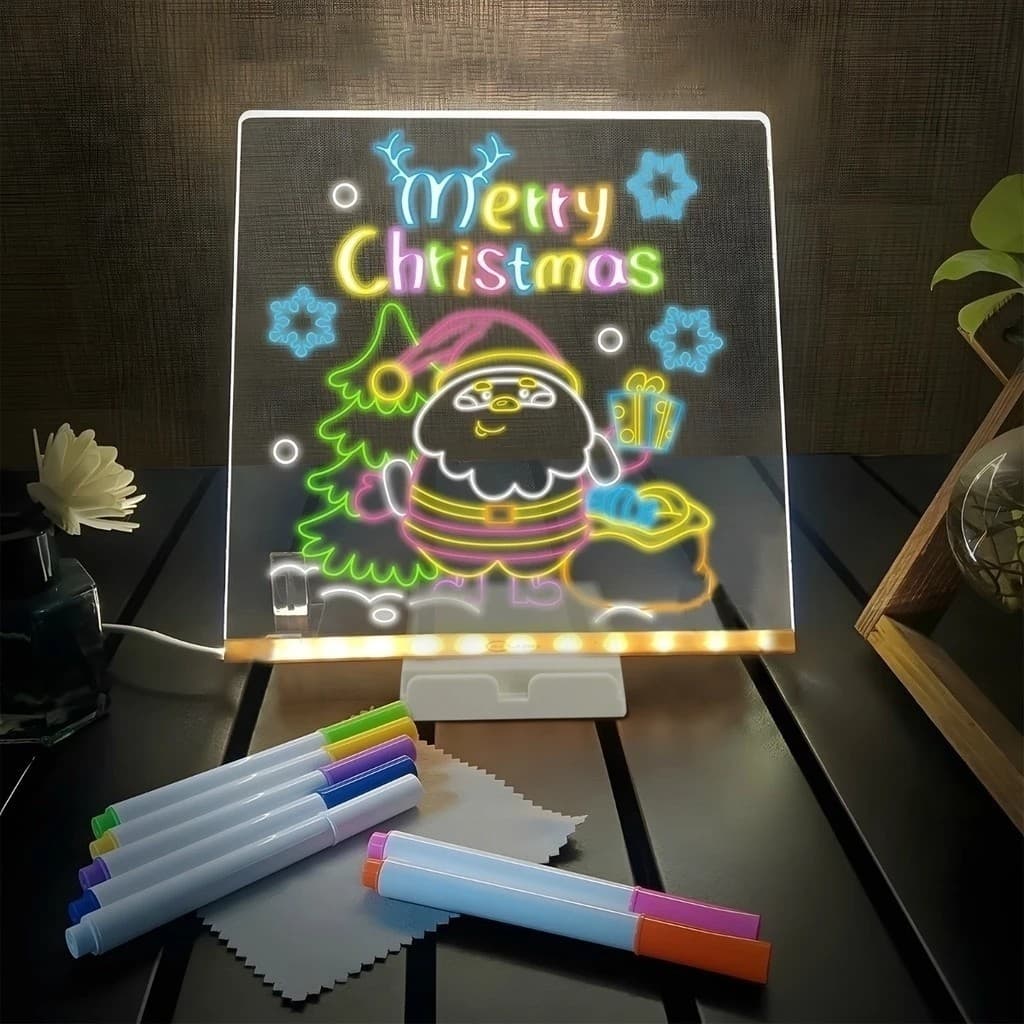Luminária LED Escrever Abajur 3D 15X15 quadro de notas tela pra escrever decoração quarto sala casa em acrílico Super