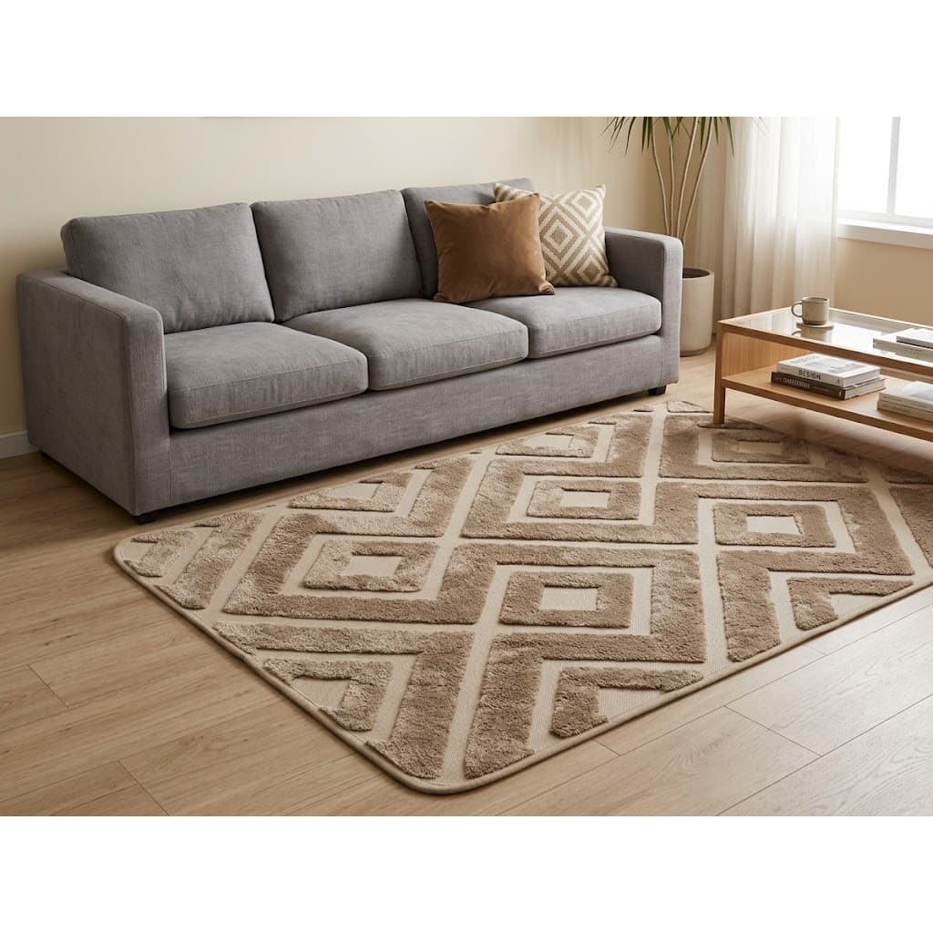 Tapete Sala Quarto 1x1.5m Alto Relevo 3D Moderno Geométrico Aveludado Antiderrapante