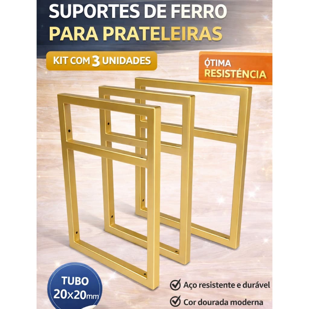 Kit 3 Suportes Prateleira de Parede Industrial Aço Reforçado 20x20mm Design Moderno e Resistente