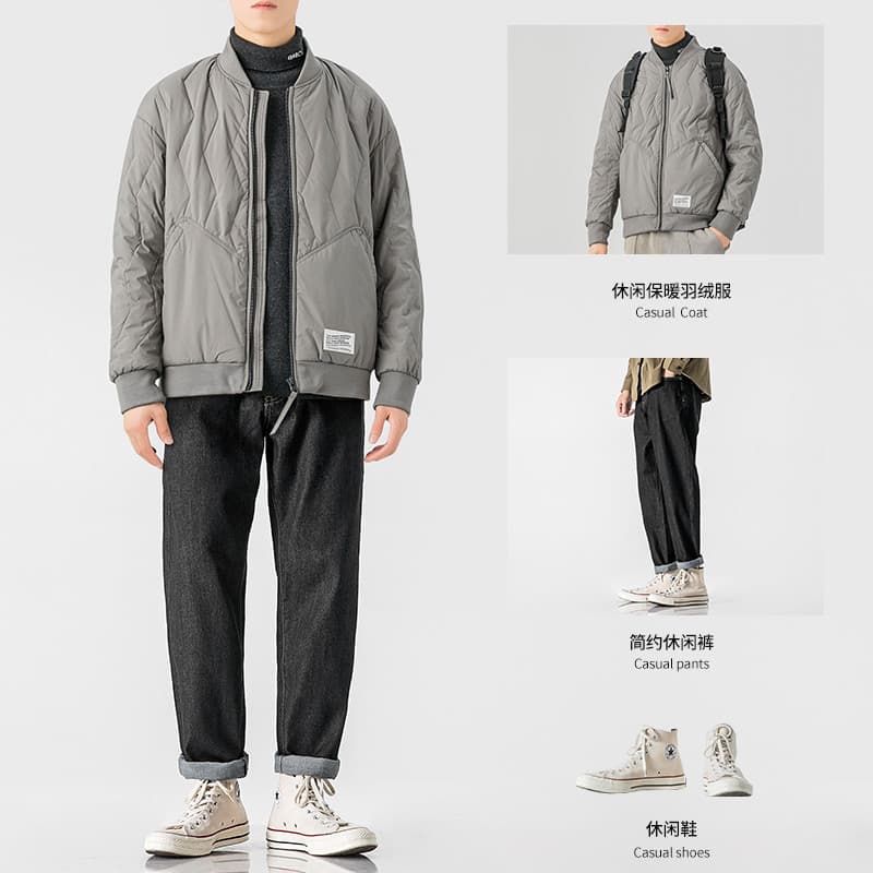 Enloa jaqueta curta masculina inverno leve quente gola de beisebol jaqueta Casual terno masculino jaqueta à prova de ven