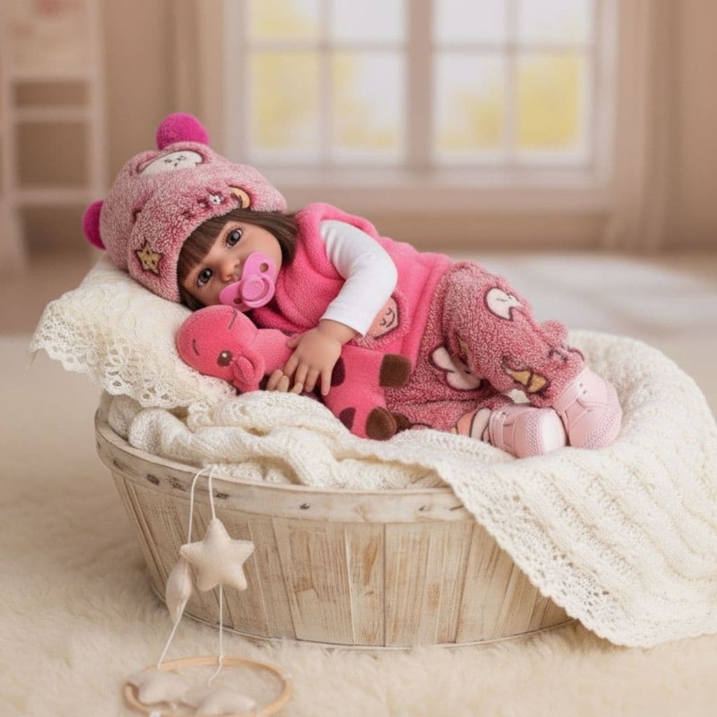 Bebê Reborn Boneca Realista Silicone Girafinha Mamãe Reborn  Roupa Brilha Pelúcia Mamadeira Fralda - 45cm!