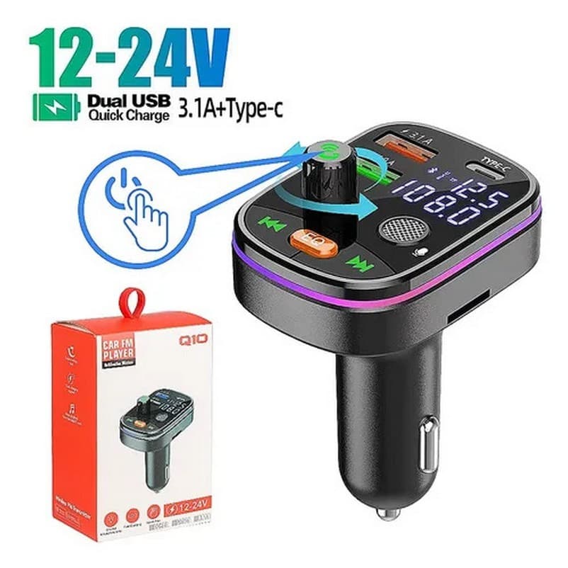 CD01 Carregador Veicular E Transmissor Bluetooth Tipo C + 2 Usb 1 Turbo 3.1A + 1A