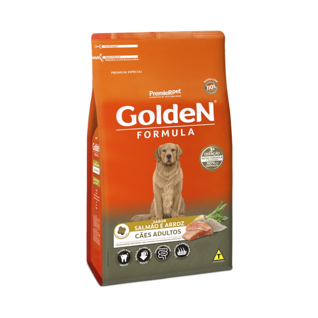 Ração Golden Formula Cachorro Adultos sabor Salmão Arroz 3Kg