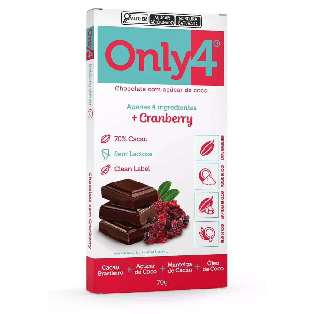 Chocolate Only4 Cranberry 70 % Cacau Importado Original Pronta Entrega