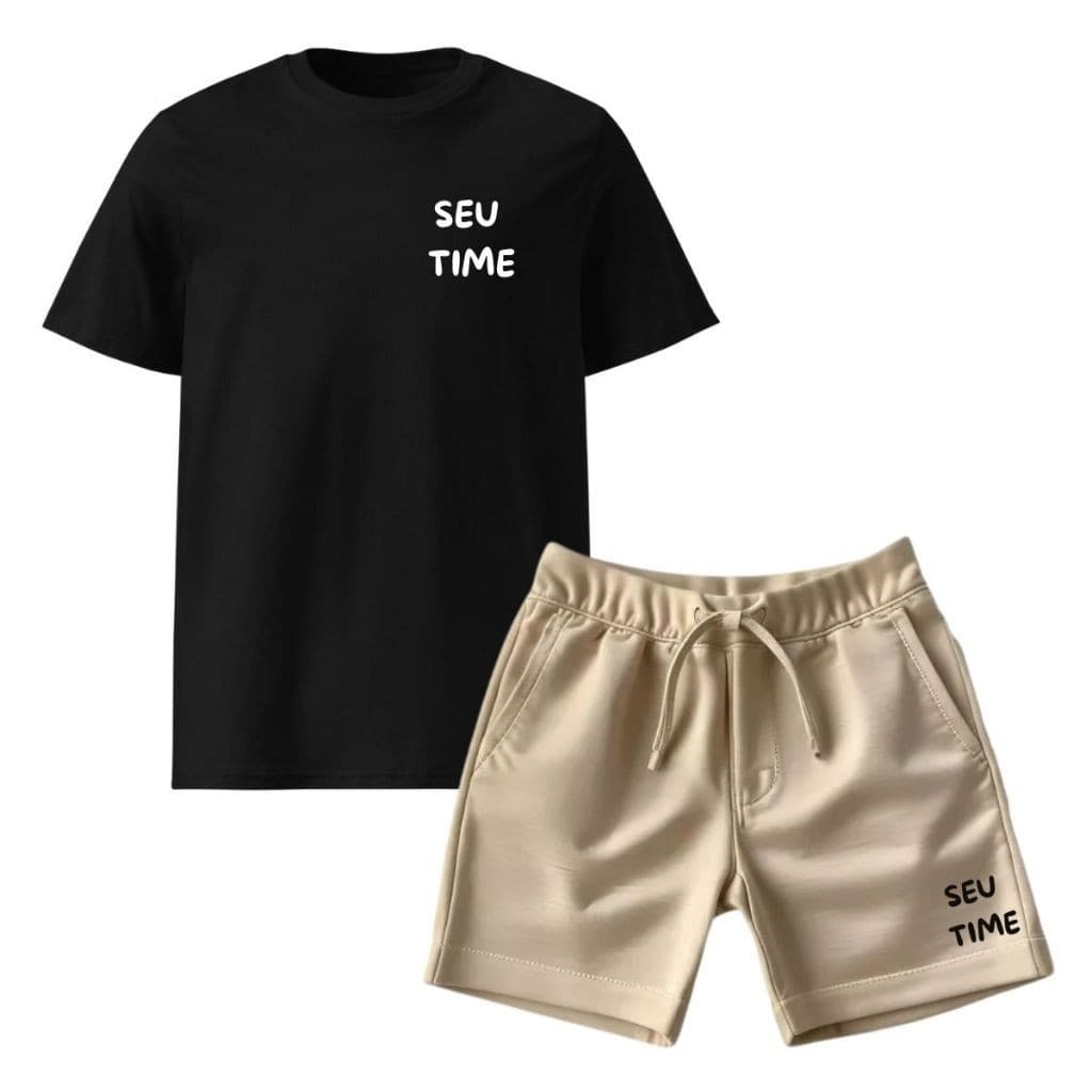 Lindo Kit Infantil 2 Peças 1 Camiseta e 1 Short Moletom Conjunto Bermuda Moletom e Camisa Infantil estampa DTF Premium