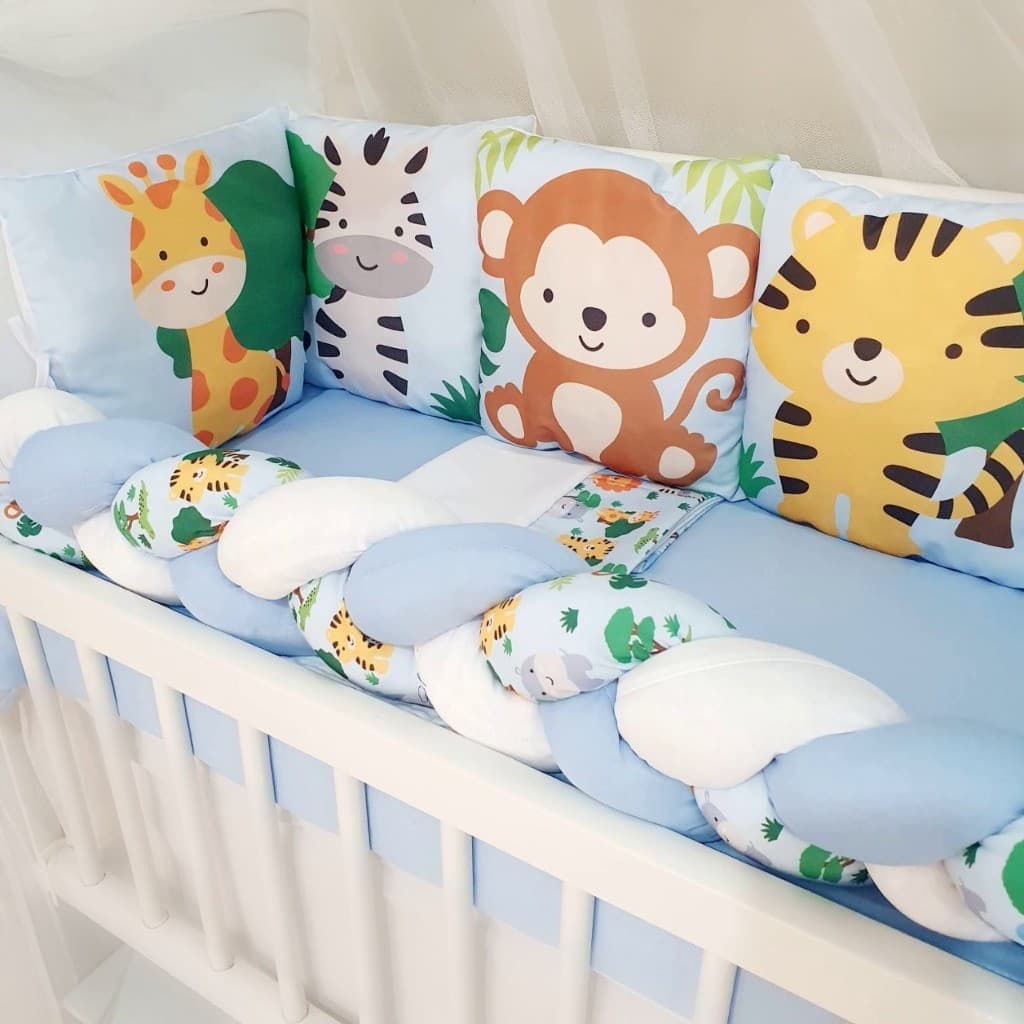 Kit Mini Berço Completo Enxoval Bebê Menino Safari