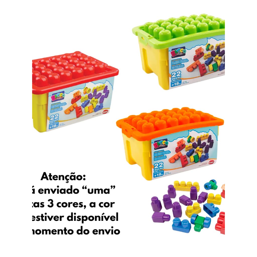 Box Block  BLOCO DE MONTAR - PEÇAS GRANDES Infantil Dismat MK165- CAIXA LEGO GRANDE BEBÊ + 18 meses educativo pedagogico