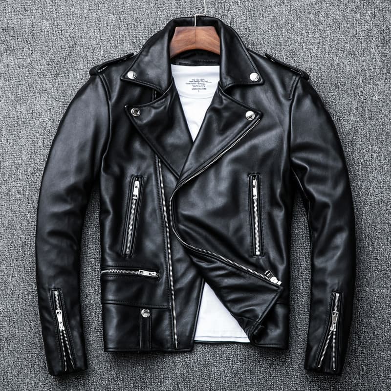 Jaqueta de couro masculina da moda da motocicleta primeira camada de pele de carneiro jaqueta de couro genuíno masculina