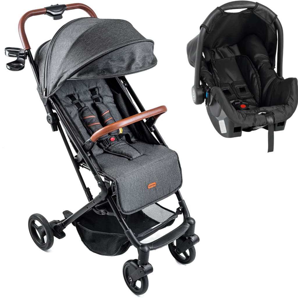 Carrinho de Bebe Galzerano Kira com Bebe Conforto Grafite