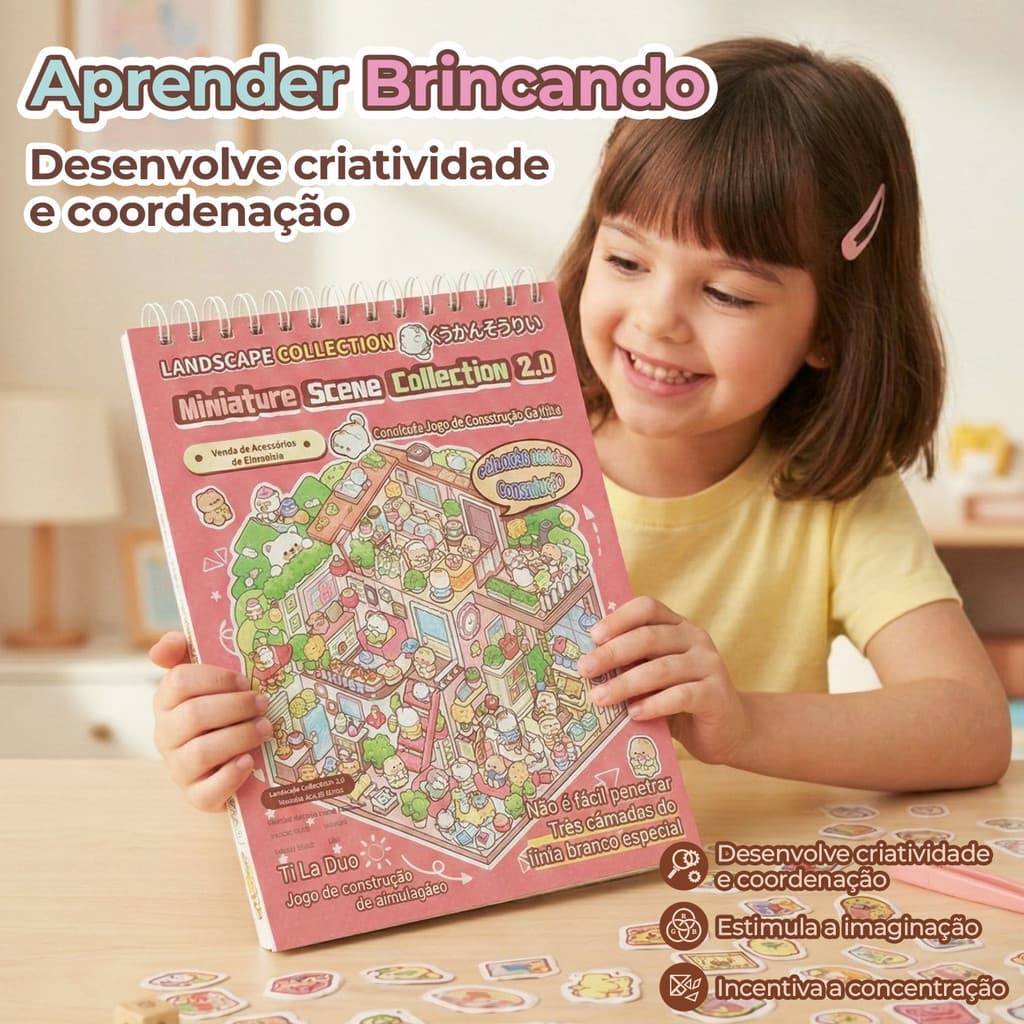 Caderno Adesivo 3D 20 Cenarios 45 paginas Criativo Scrapbook Diy Com Pinça Montar Comodos Diversos