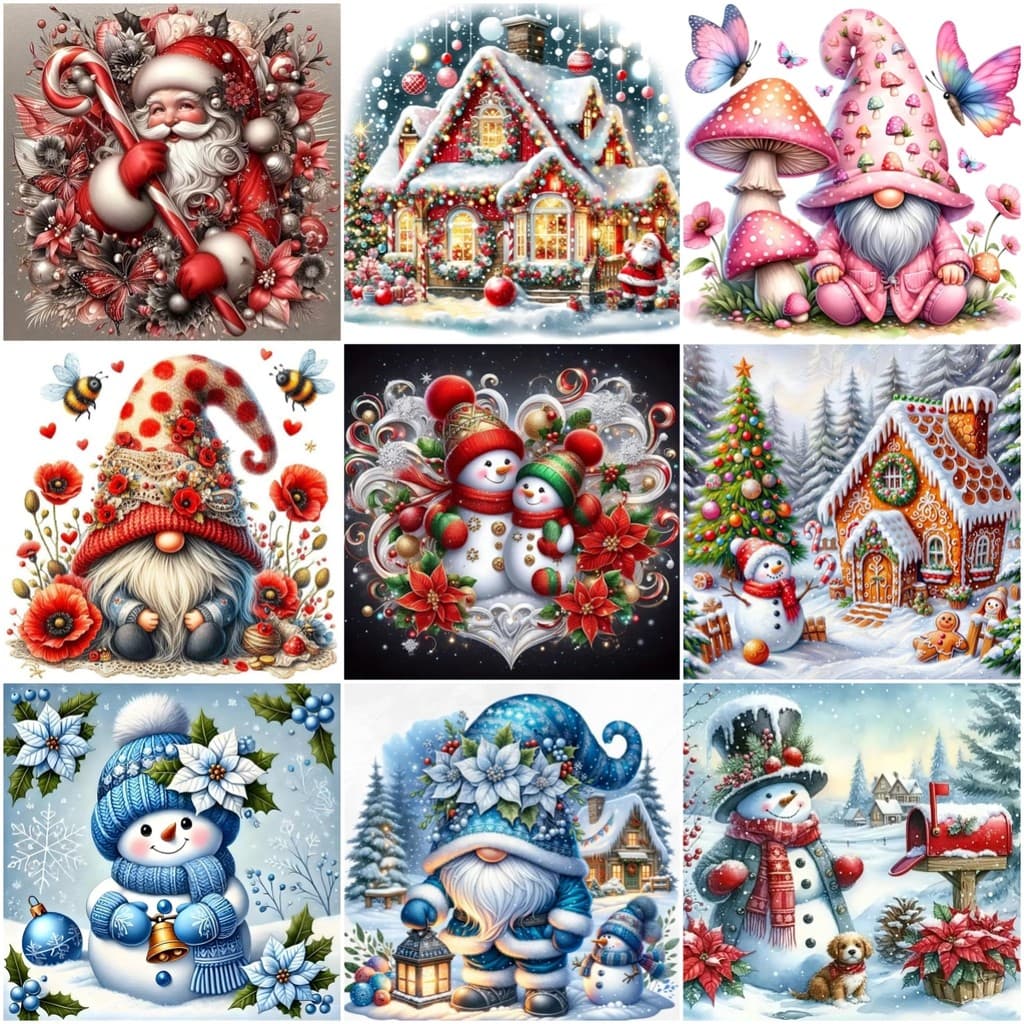 Conjunto De Pintura Diamante | Papai Noel E O Boneco De Neve Padrão 5D DIY Redondo/Quadrado Completo Broca Lona Com Núme