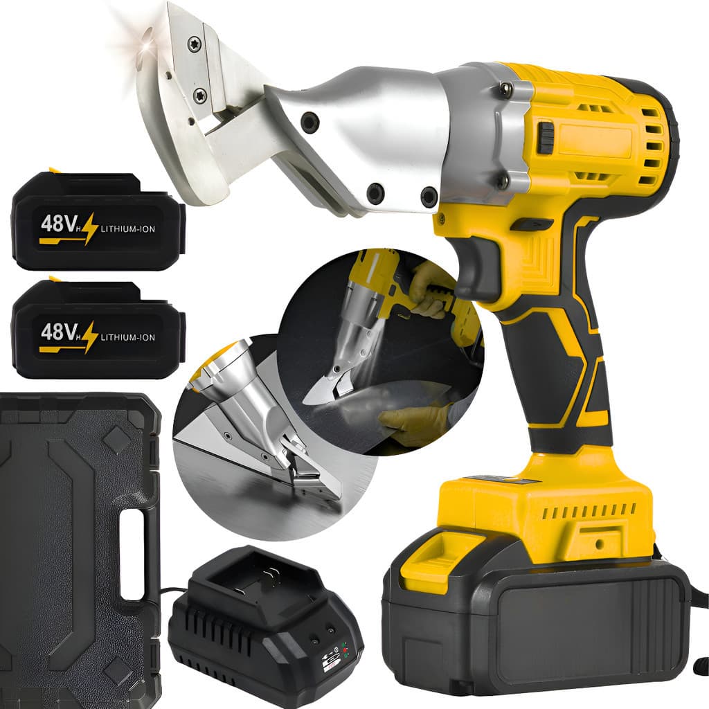 Tesoura Elétrica 48V Profissional Sem Fio Corte Rápido e Preciso para Chapas de Metal até 3mm com 2 Baterias e Maleta