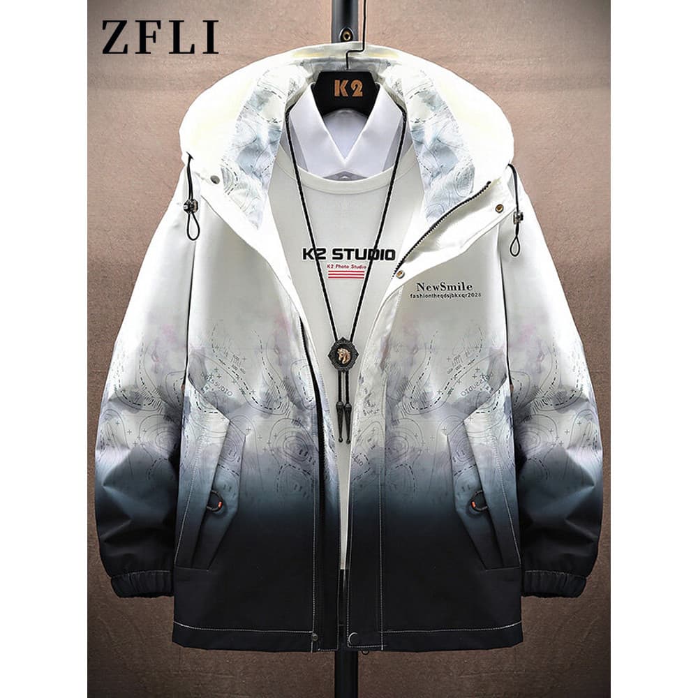 Jaqueta masculina primavera outono estilo gradiente com capuz jaqueta masculina Street Wear adolescente 2026 novo Casual
