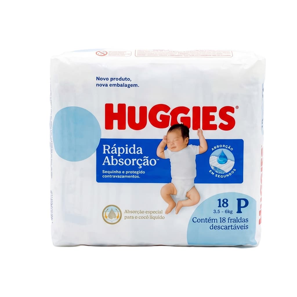 Fralda Huggies P Rápida Absorção 3,5 a 6kg Pacote com 18 Un