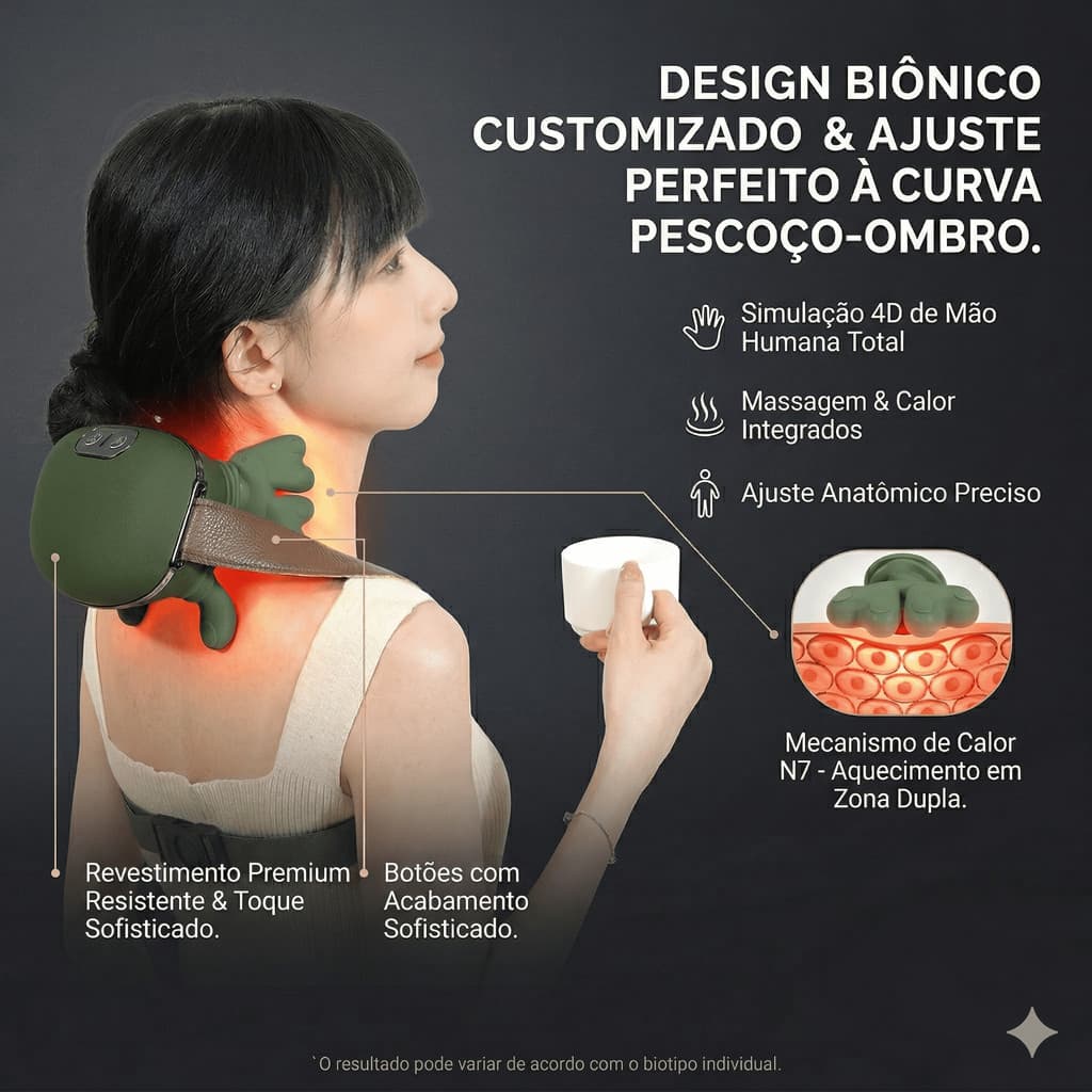 Massageador Cervical Pescoço Ombros Shiatsu 4D com Calor Amassamento Muscular Elétrico Portátil N7 Biônico