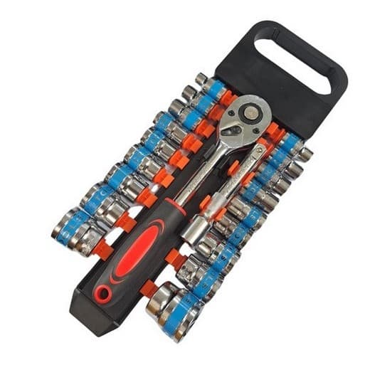 Jogo Chave Catraca 20 Peças Soquete 8mm a 30mm Cabo Emborrachado