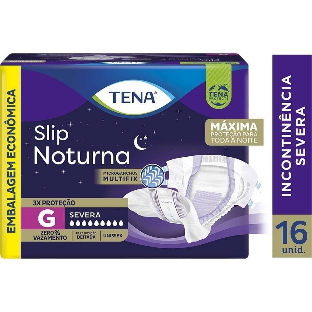 Fralda Geriatrica Tena Slip Noturna G 16 Unidades Alta Absorcao Incontinencia Adulto Unissex Confortavel