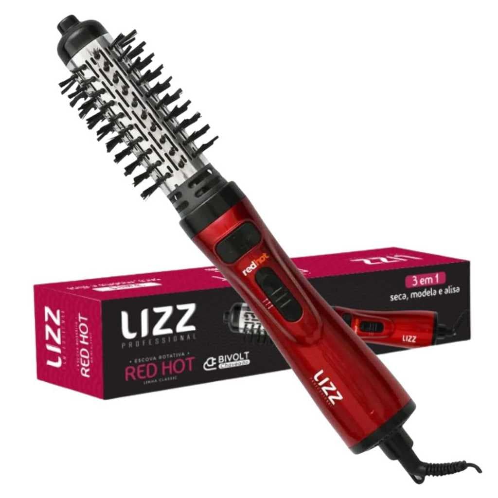 Escova Secadora Rotativa Cabelo Lizz Red Hot Bivolt 3 Em 1 Modeladora Profissional