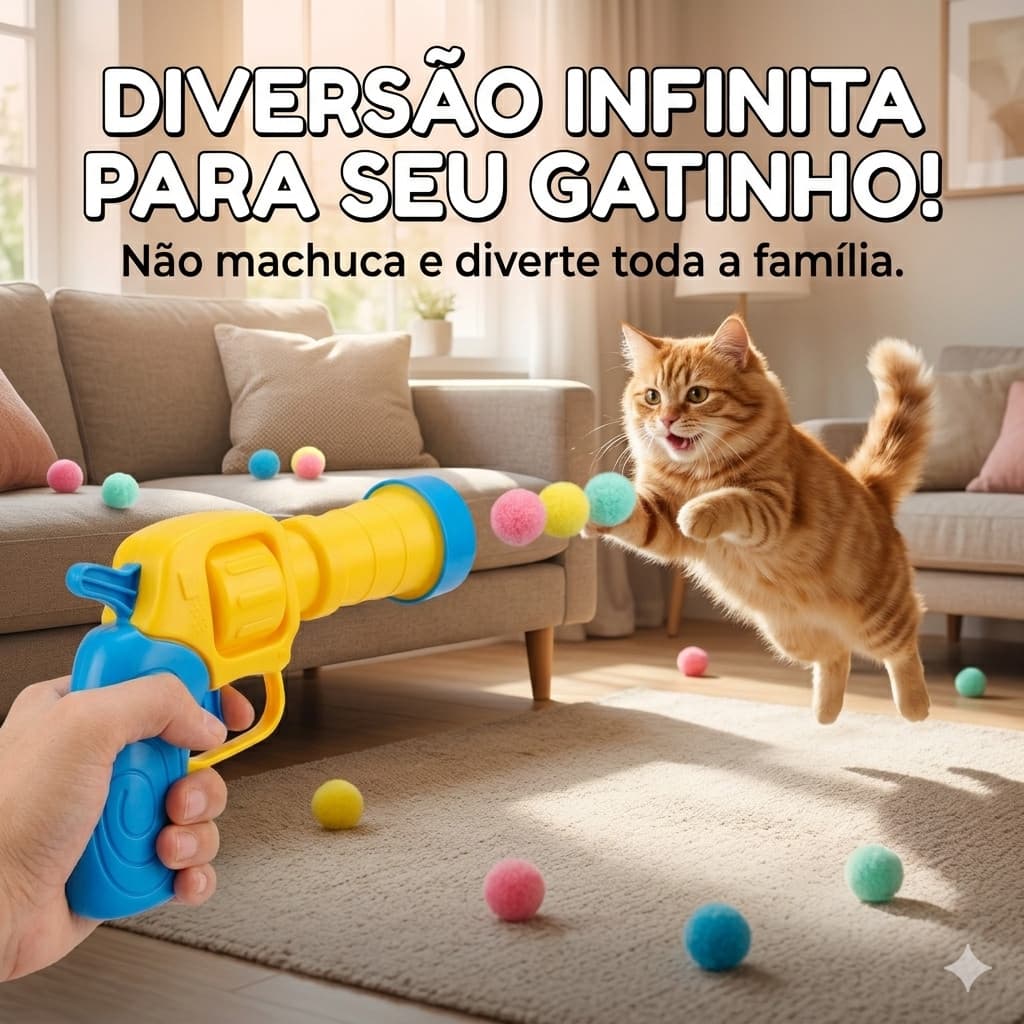 Brinquedo de Pistola Lançador de Bolas de Pelúcia para Gatos Interativo com 30 Bolas Coloridas Alivia Estresse Pet