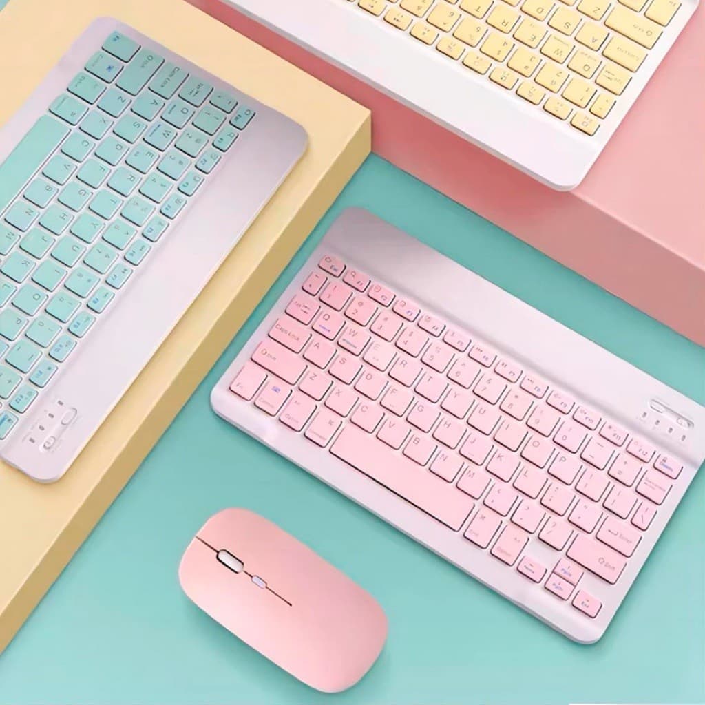 Kit Teclado e Mouse Sem Fio Bluetooth Colorido Macaron Para PC iPad Tablet Notebook ONELIFE