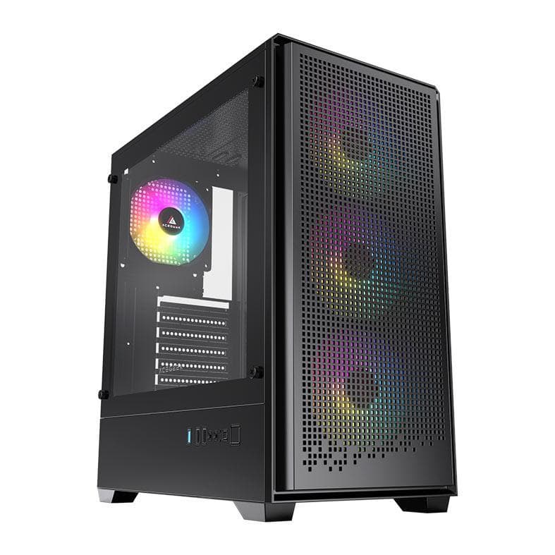 Gabinete Gamer Acegeek Qube Mesh, ARGB Mid-Tower Lateral de Vidro C/3 Fans, Preto AG-QUBE-BK-3F-ARGB