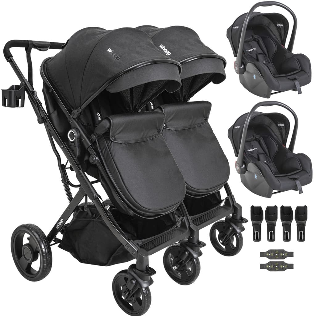 Carrinho Kiddo para Gemeos com 2 Bebe Conforto Vox II Preto