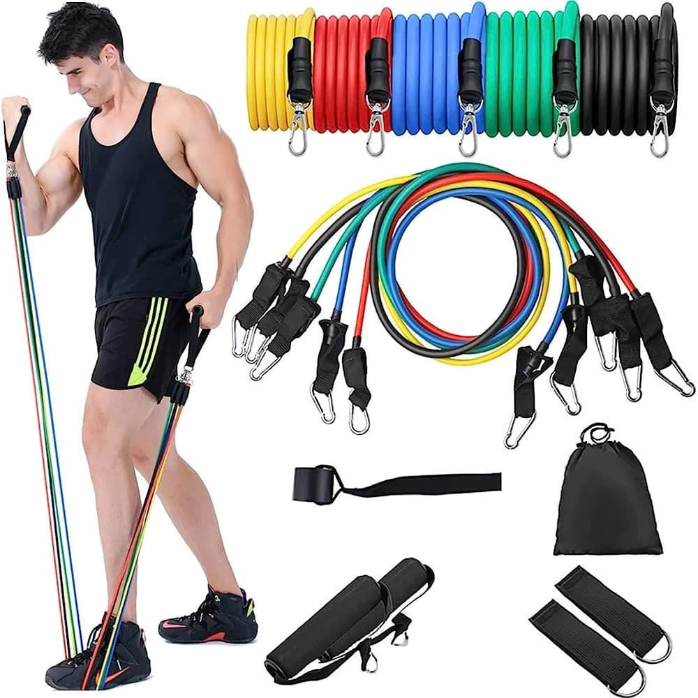 Kit 11 Peça Elástico de Resistência Musculação Crossfit Academia em Casa Treino Completo Pilates Yoga