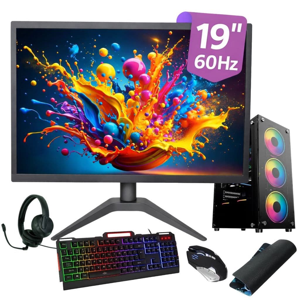Pc Gamer Completo RX550 I5 3ª Geração 16GB SSD 1TB Nvme Monitor 19" + Kit Gamer C/ Fio + Headset