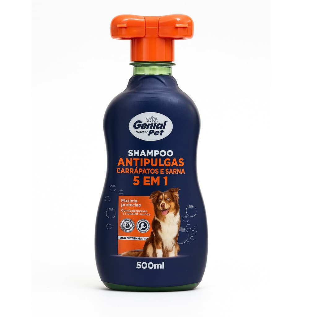 Shampoo Genial Pet Antipulgas Anticarrapatos 500ml Higiene e Proteção para Cães Pets