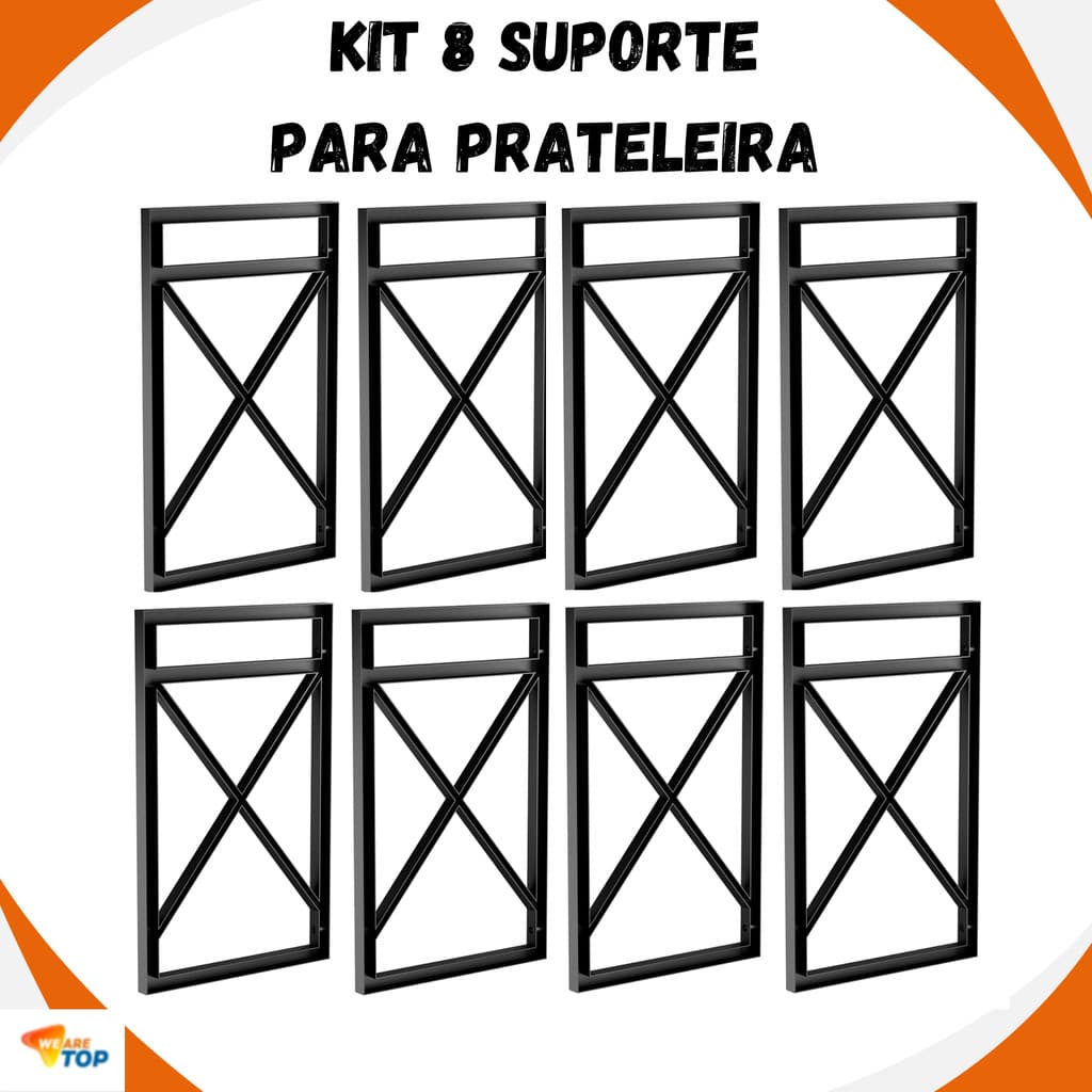 Kit 08 Suporte Nicho Prateleira Estilo Industrial Parede Top