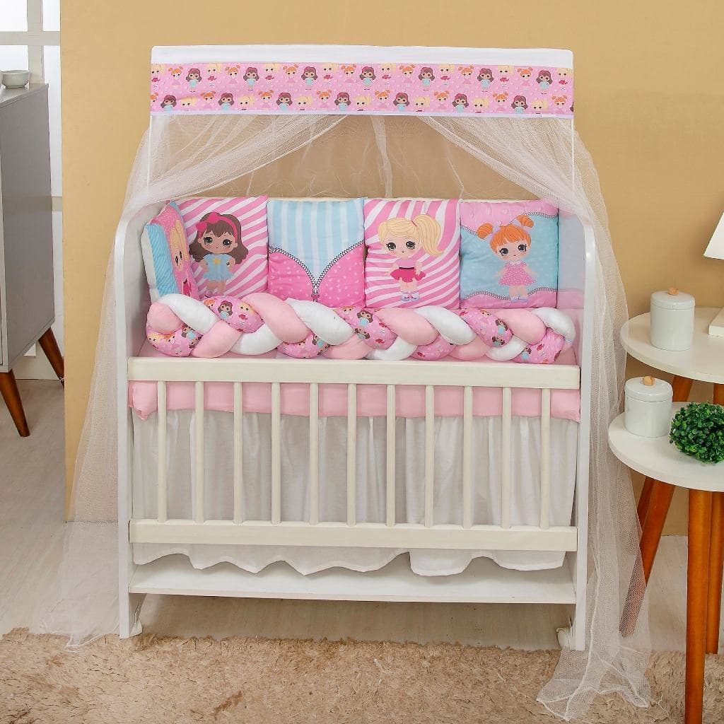 Kit Mini Berço Completo Enxoval Bebê Menina Bonequinhas