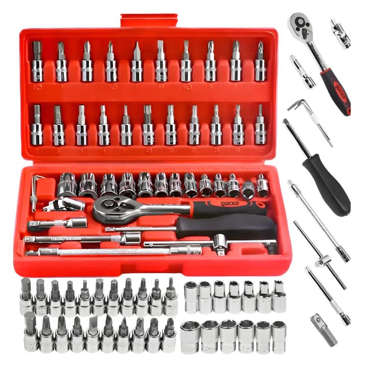 Kit de Soquetes 46 Peças Catraca Reversível e Maleta Ferramentas CompletO p/Reparos - Touro Shop