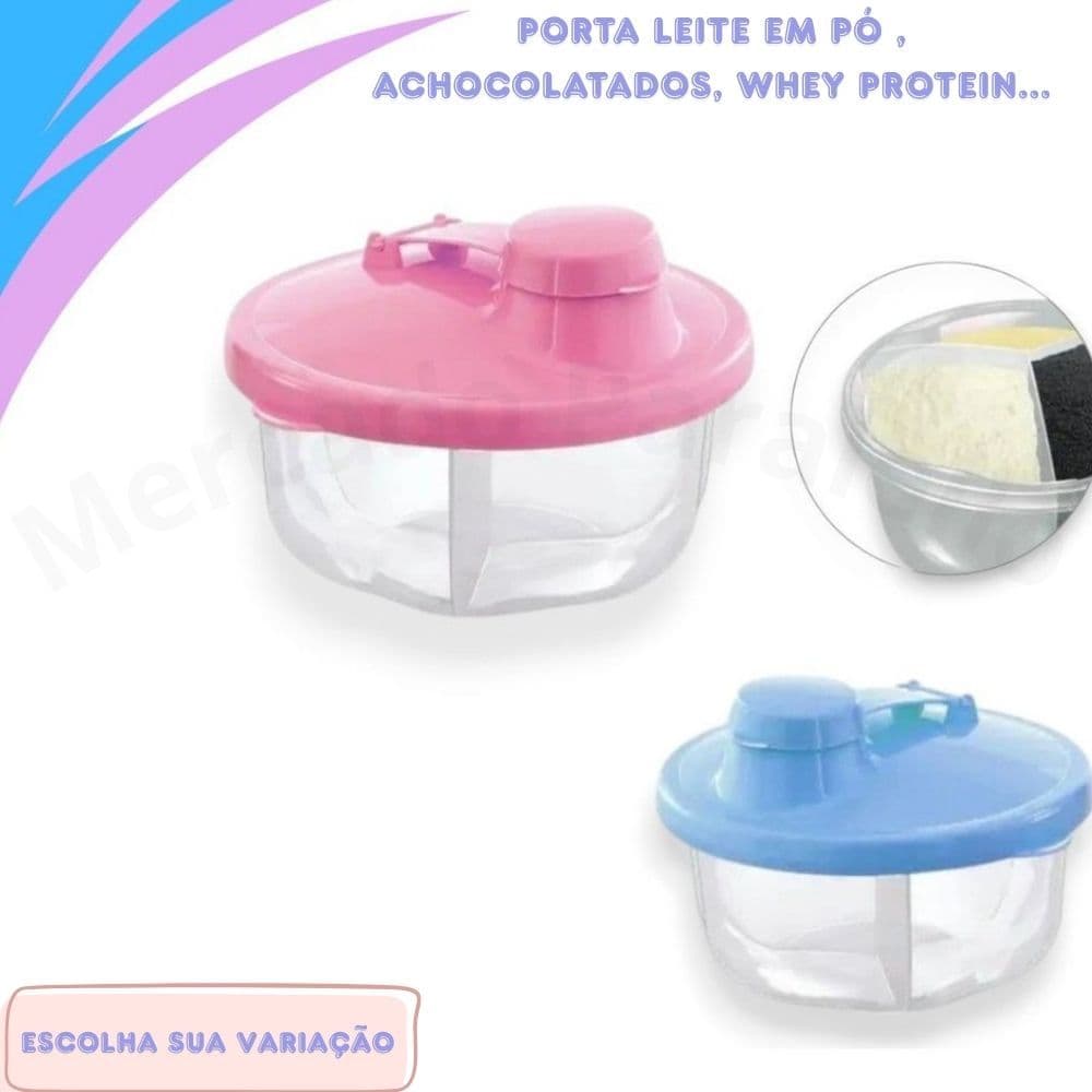 Porta Leite em Pó Bebê 3 Divisórias 50g Sem BPA Dosador Infantil