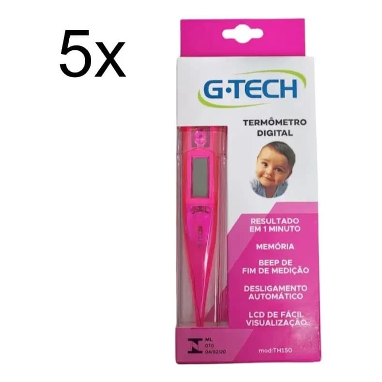 Kit 5 Termometro Digital Axilar Rosa G-tech - TH 150