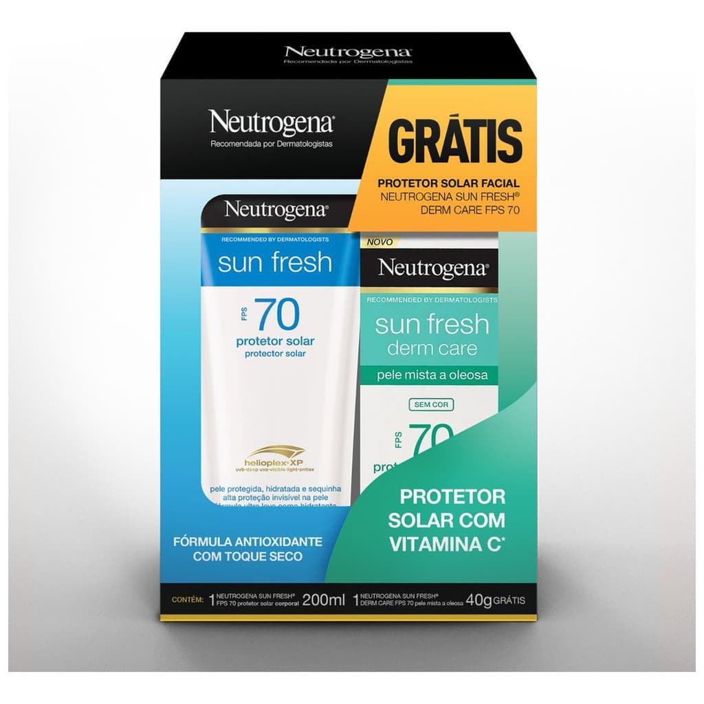 Kit Protetor Solar FPS 70 Neutrogena Sun Fresh 200ml Grátis Protetor Solar Facial FPS 70 40g
