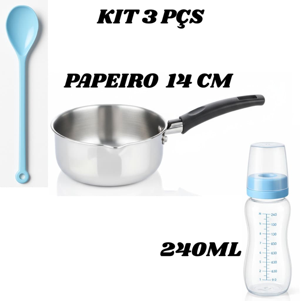 Papeiro Kit 3 pçs Mamadeira 240ML Mais colher Mais Papeiro 14CM Bebê Mingal