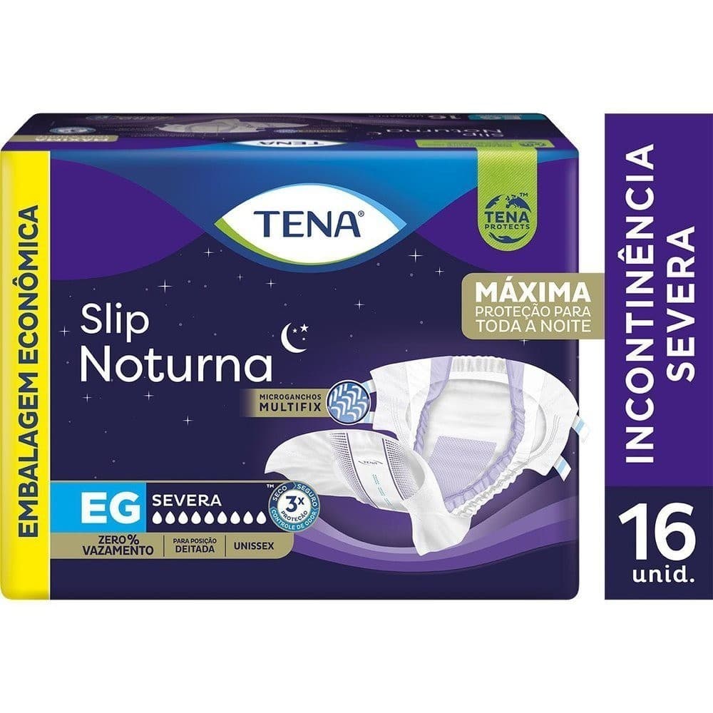 Fralda Geriátrica Tena Slip Noturna EG 16 Unidades Alta Absorção Incontinência Adulto Unissex Confortavel