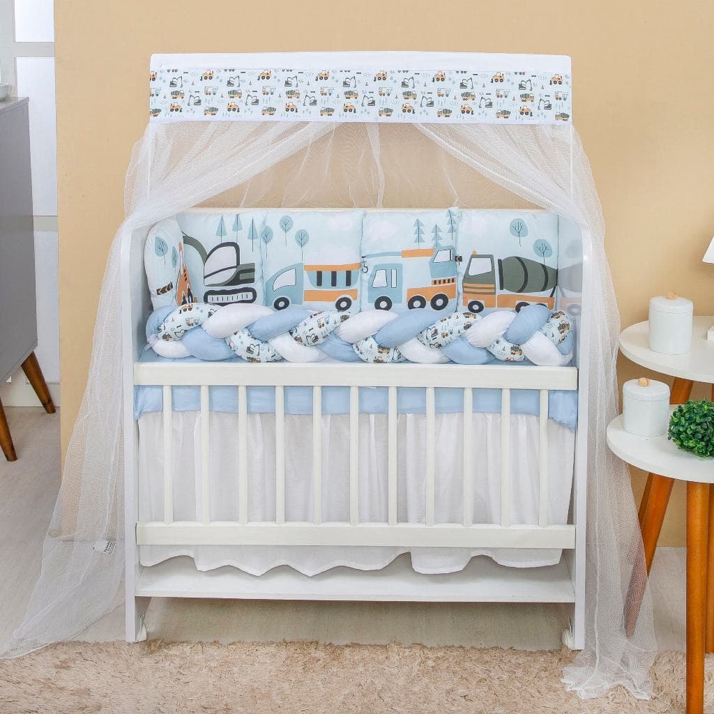 Kit Mini Berço com 12 peças + Saia de Berço Bebê Menino Construtor