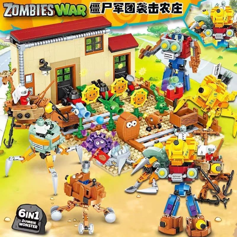 1024 Peças Blocos de Montar Compatíveis com Lego Plants vs. Zombies Brinquedo Infantil Presente Montagem de Fazenda A1KT