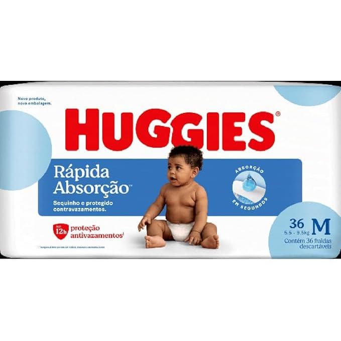 FRALDA HUGGIES TRIPLA PROTEÇÃO MEGUINHA M COM 36 UNIDADES