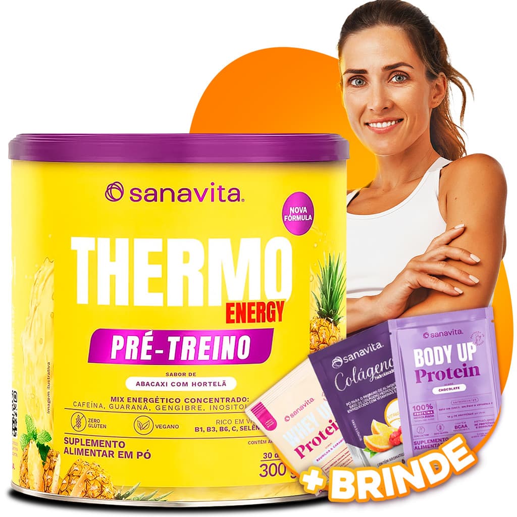 Pré Treino Suplemento Thermo Energy Sanavita 300g Pré Treino Sabor Abacaxi com Hortelã