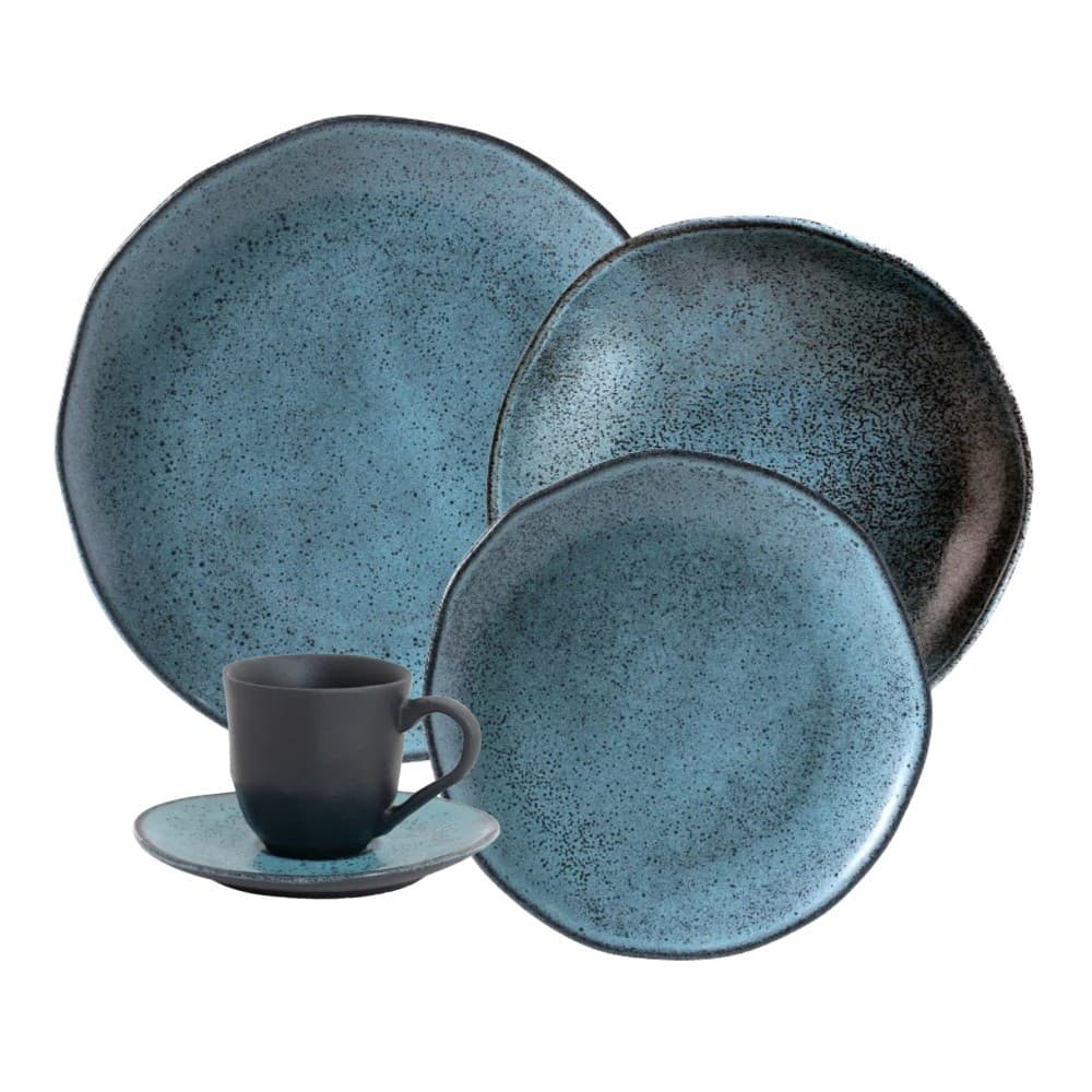Aparelho de Jantar/Chá de Cerâmica Stoneware Orgânico Geo Petroleum 30 Peças Porto Brasil