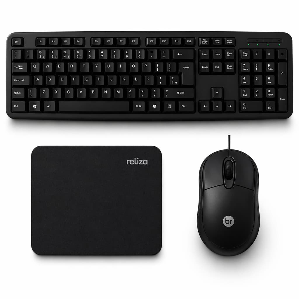 Teclado mouse mousepad office com fio usb pc notebook computador barato garantia