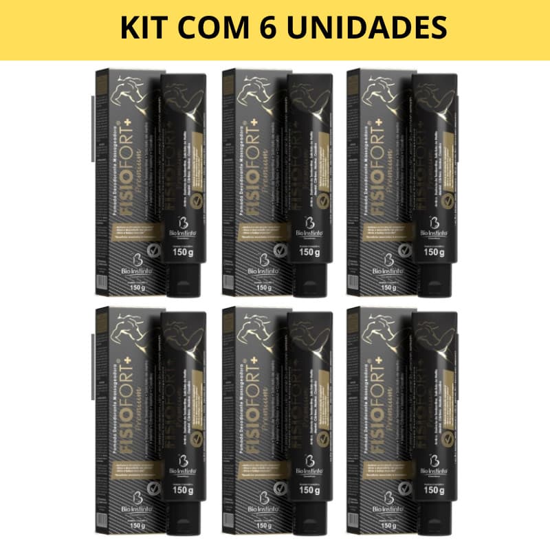 Kit C/06 Pomada massageadora FISIOFORT PREMIUM dores musculares treino Bio instinto tubo 150g