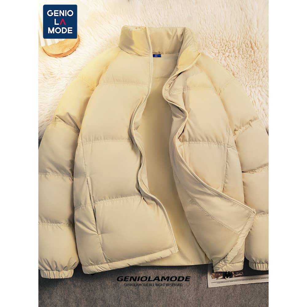 GENIOLAMODE Jaqueta masculina primavera cor sólida gola alta jaqueta de algodão espessada jaqueta quente masculina