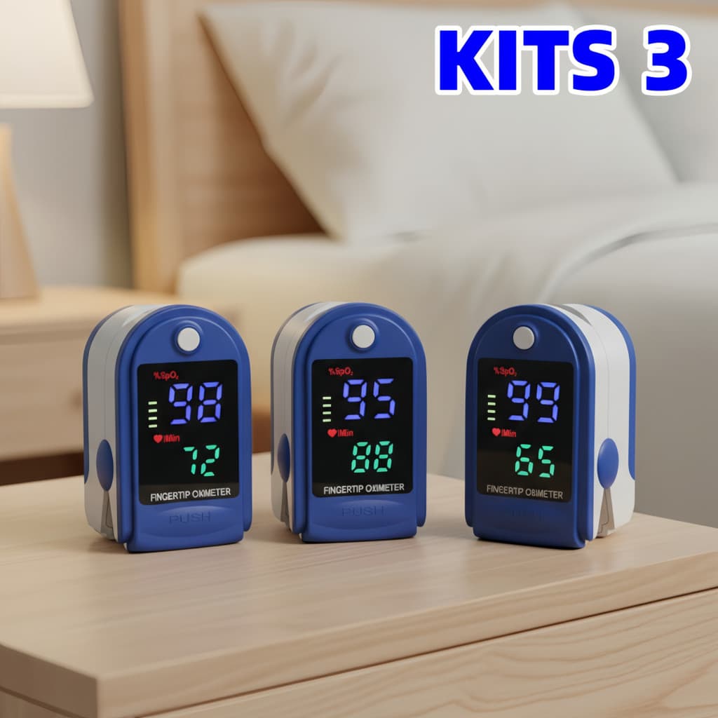 Kits 3 Oxímetro de Dedo Infantil Digital com Display LED Monitoramento Diário